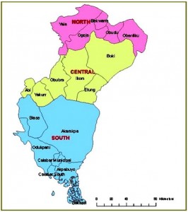 Map of Cross River State showing the 18 LGAs