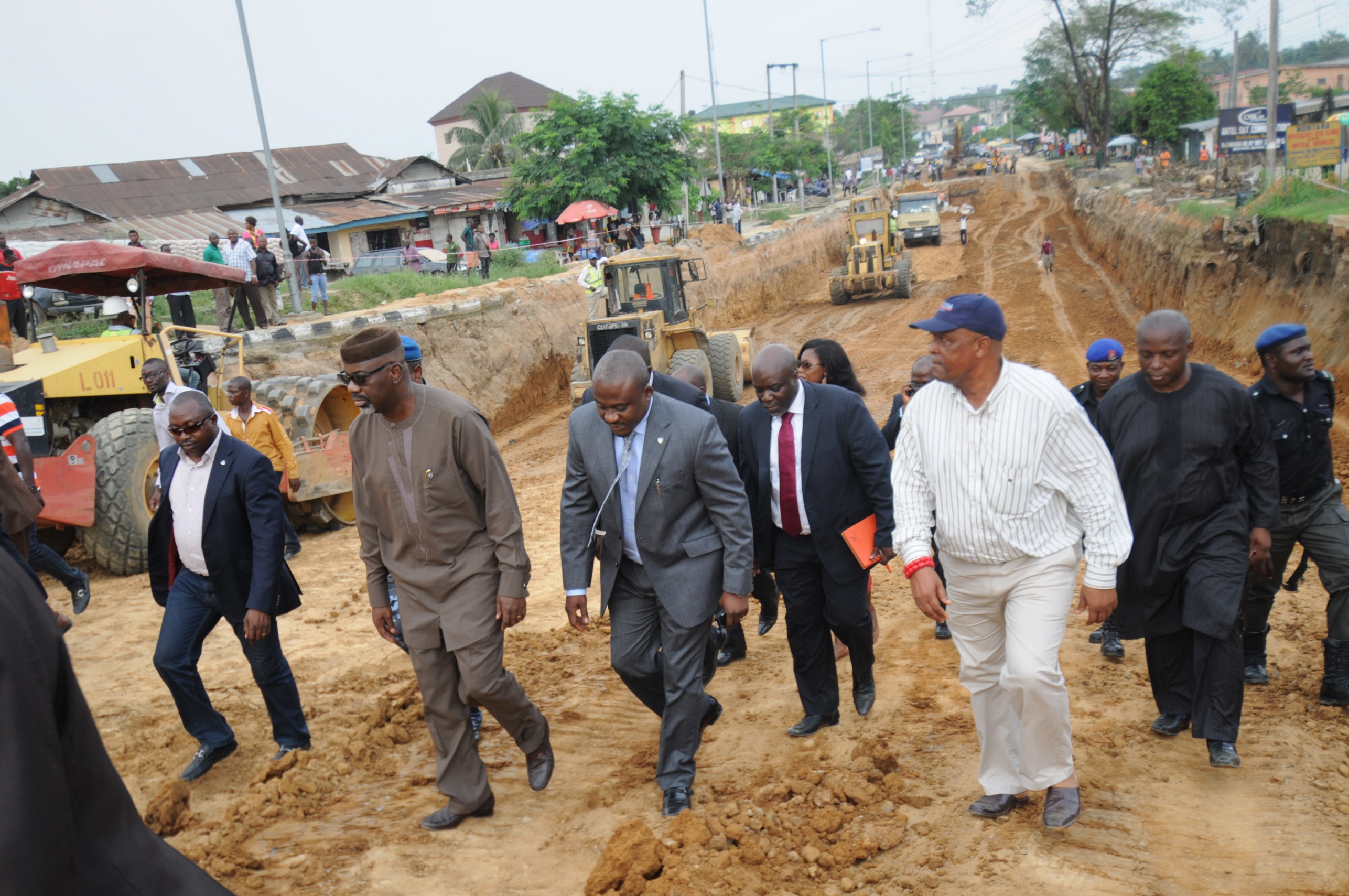 Governor Imoke and his Works Commissioner (in front) while inspecting the Channel 2 drain in Calabar