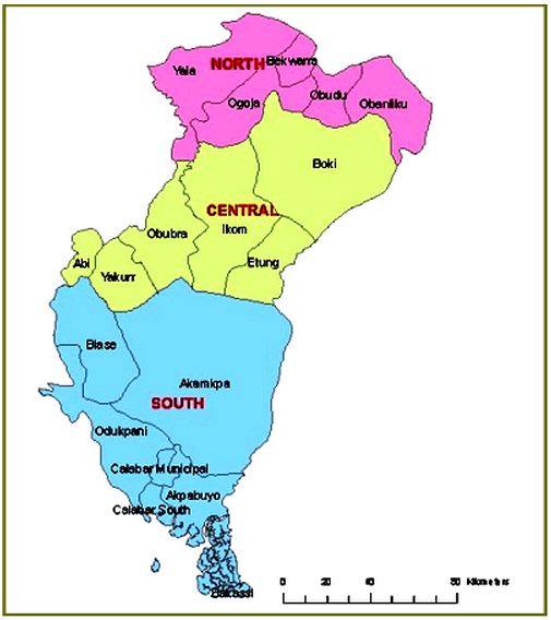 Map of Cross River State with the 18 LGAs