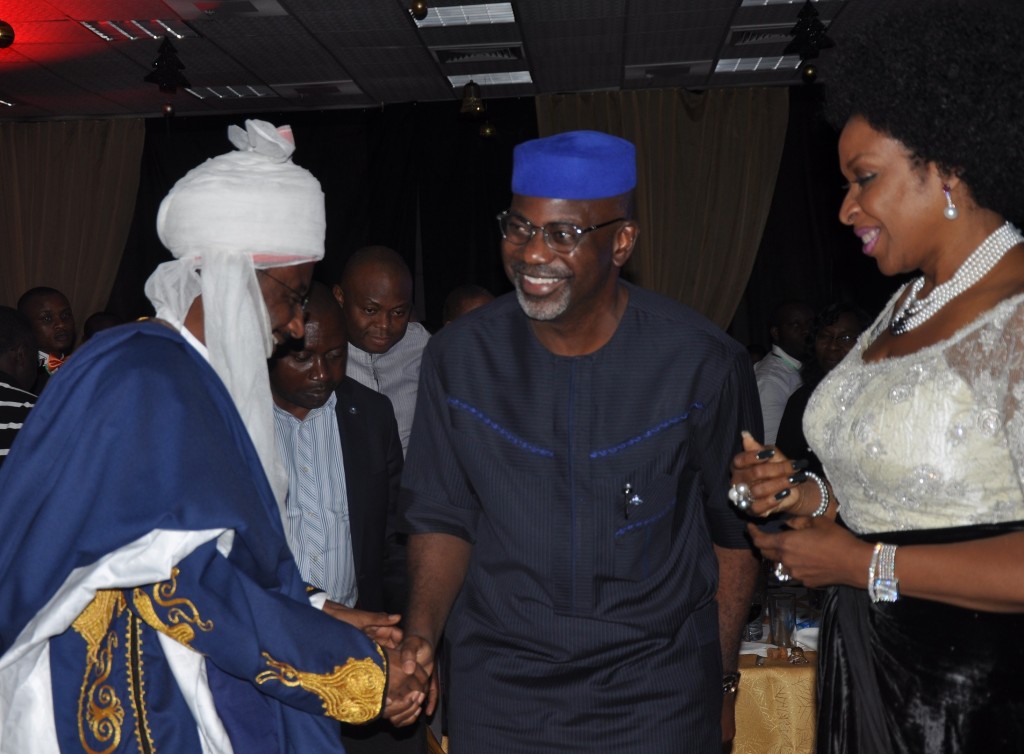 Central Bank Governor, Mallam Sanusi Lamido Sanusi, welcoming Governor Liyel Imoke of Cross River and wife Obioma to the Bankers' Committee Gala night at the end of the body's annual retreat in Calabar, weekend