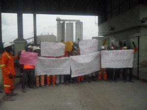 Some of the Unicem staff during the protest