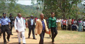 Abubakar Ewah, Chairman, Boki LGA and wife (in front) arriving the venue of the inauguration yesterday