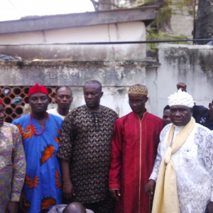 Chairman, Cross River Indigenes Forum, Obol Dr. Emmanuel Ebri (2nd from right), Convener, Conference of Cross River Professionals, Effiong Nyong, (3rd from right) flanked by other executive members during the protest this afternoon in Lagos.