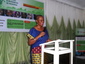 Mrs. Geraldine Oku, Manager GEMS3 Cross River State speaking during the dialogue
