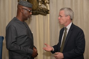 Cross River State Governor, Senator Liyel Imoke discussing some critical health issues with the Country Director, USAID, Mr Michael Harvey when the mission visited Government House, Calabar