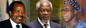 President Paul Biya of Cameroon, Former UN Secretary General, Koffi Annan and Nigeria's former President, Olusegun Obasanjo, The trio signed the controversial Green Tree Agreement