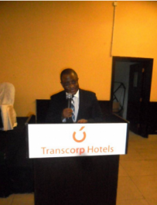 Hon. Emmanuel Ibeshi delivering his keynote address