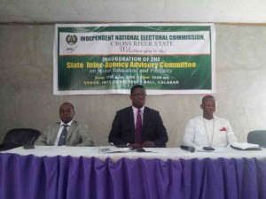 Mr. Mike Igini, State REC (middle) and the State Chairman of PFN (right) during the inauguration of the committee in Calabar