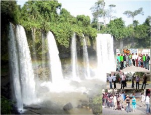 Tourists at the Agbokim Waterfalls in Etung LGA, Cross River State
