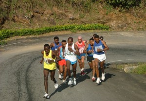 Athletes running at the Obudu International Mountain Race