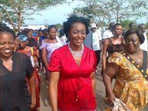 Mrs. Rose Oko, Chairman, Ogoja LGA in the market earlier in the year to canvass the use of POS machine in payment of taxes