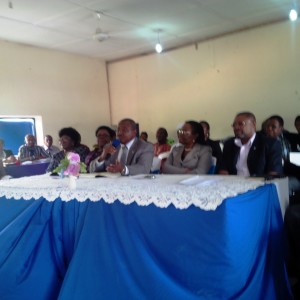 Prof. Offiong Offiong, Cross River Commissioner for Education (with mic) and his colleague in the Ministry of Heath, SA Community Health, while addressing education stakeholders in Calabar