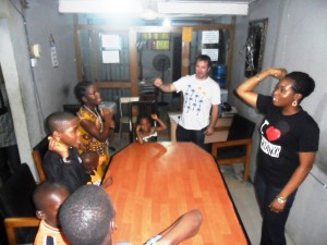 The trainers and some of the children during an exercise session