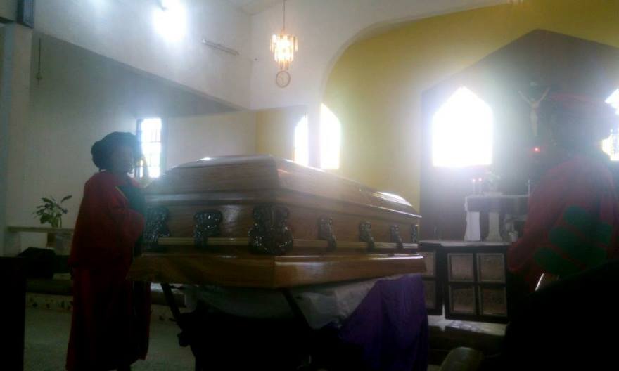 Casket bearing remains of Prof. Andor Isika at the funeral mass