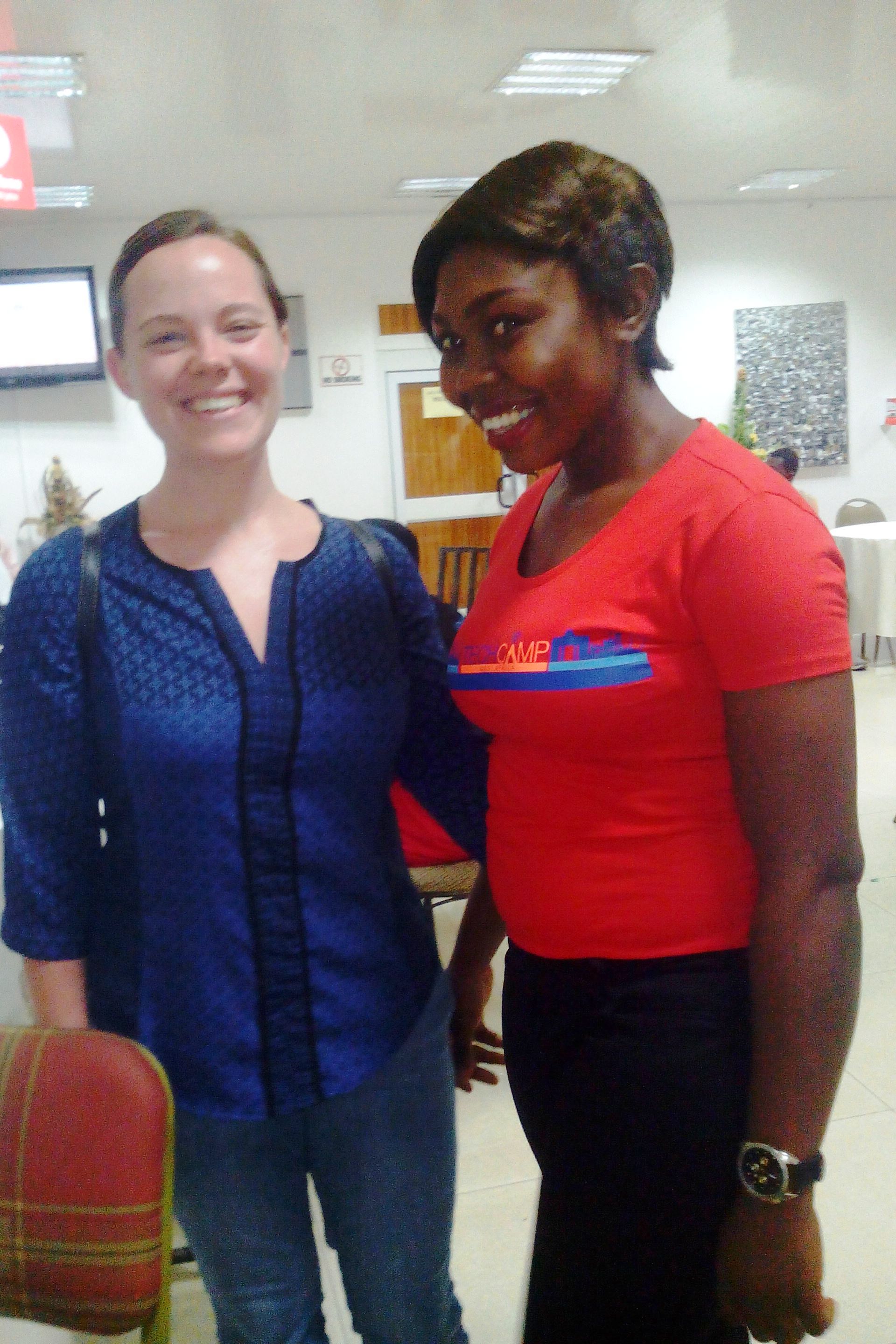 CrossRiverWatch's Edima Frank (right) with another attendee at the TechCamp2015 in Accra, Ghana