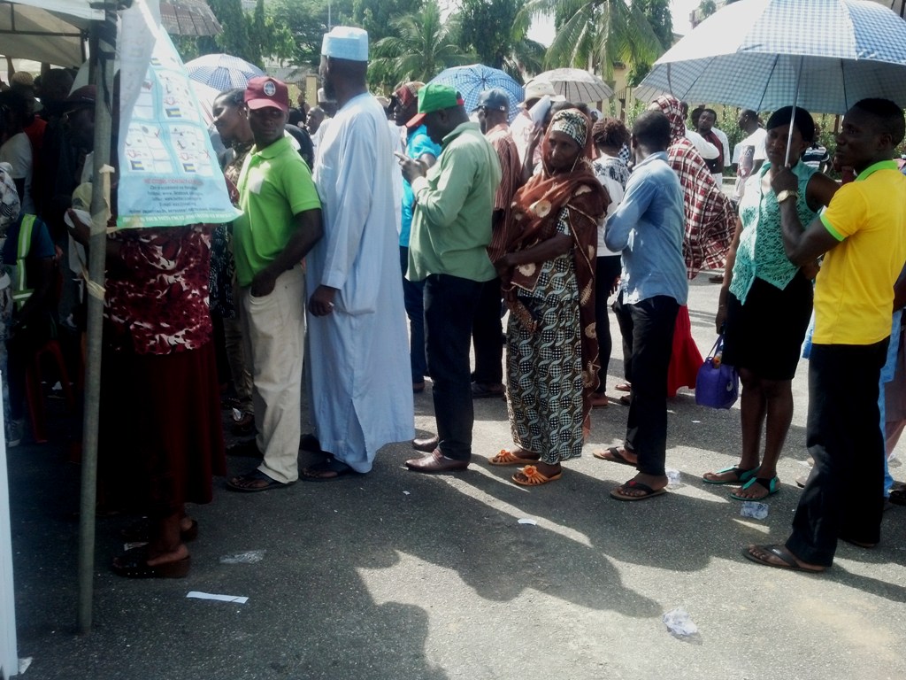 Voters on the queue in Calabar yesterday