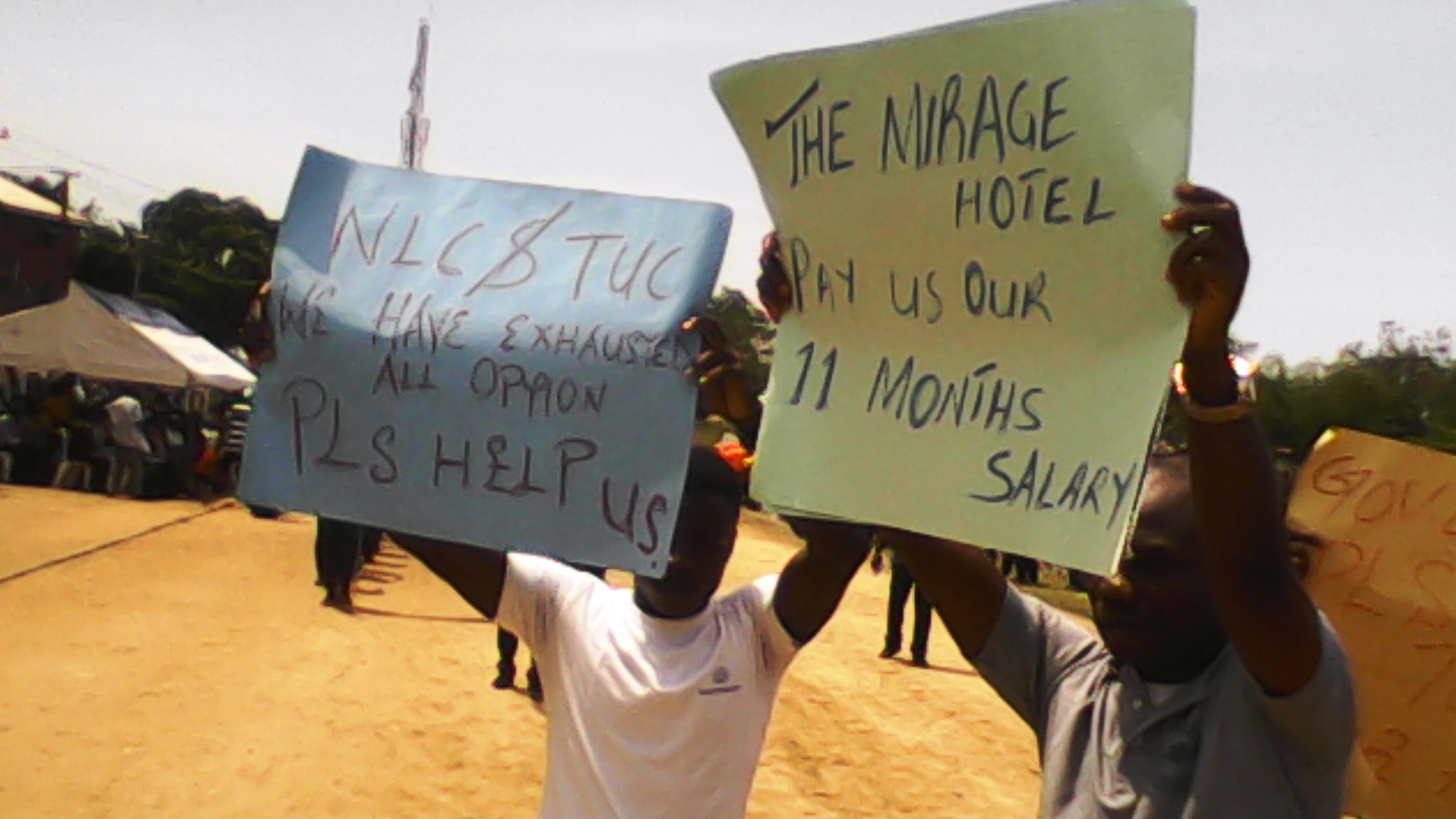 Placard carrying staff of Mirage Hotel