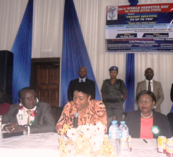 Cross River First Lady, Dr. Linda Ayade making her remark at the occasion to mark the 2015 World Hepatitis Day in Calabar