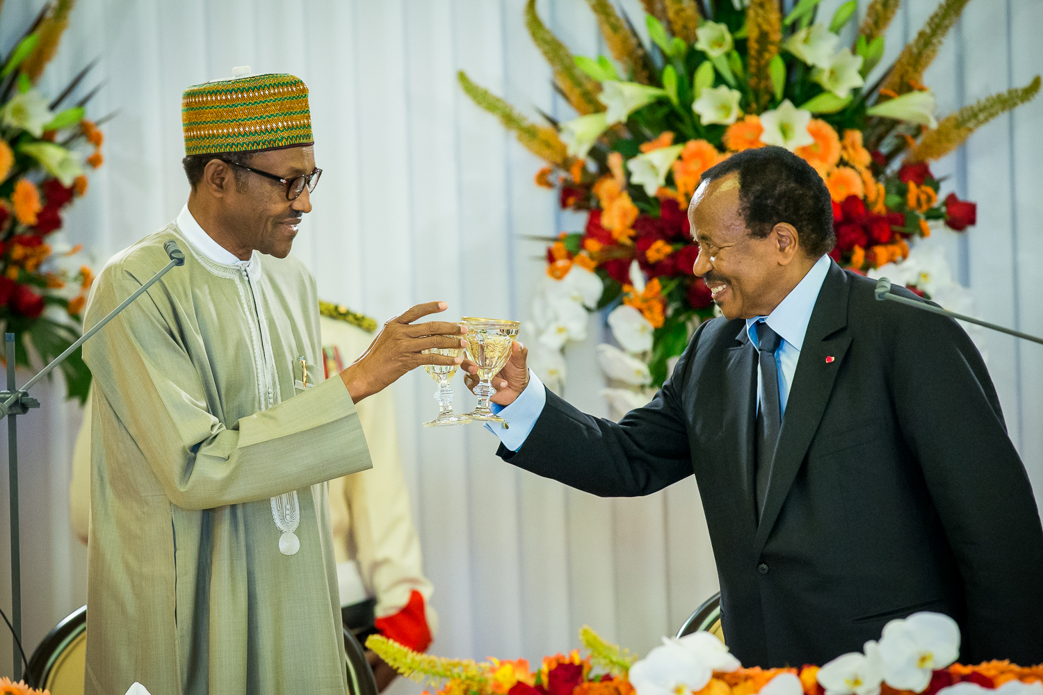 President Buhari and President Paul Biya at the state dinner for PMB in Yaounde, Cameroon