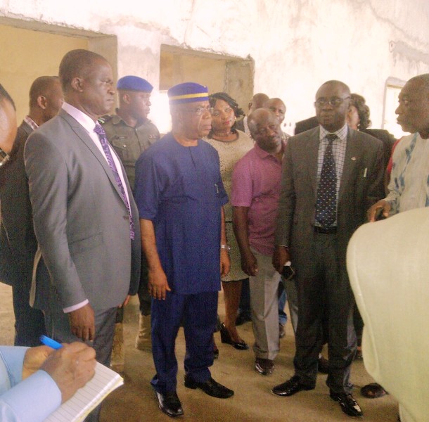 VC CRUTECH, Professor Owan Enoh, (front left) and Deputy Governor, Professor Ivara Esu when he visited and directed that the cafeteria should be completed within the first 100 days of Ayade's administration