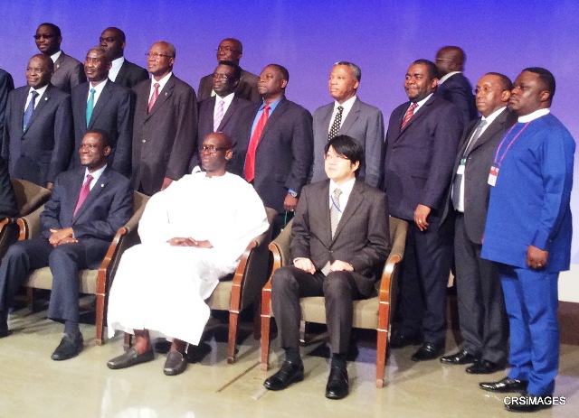 (1st from right standing), Cross River State Governor and member of Nigerian delegation, Senator Ben Ayade, (1st from left seating), President of Economic Community of West African States (ECOWAS) H.E Kadre Desire Ouedraogo with other participants, at the "1st ECOWAS - Japan Business Forum 2015" in Hyatt Regency Tokyo. Japan.... ‎