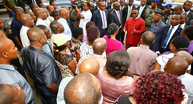 Governor Ayade addressing staff at the Land and Urban Development Ministry 