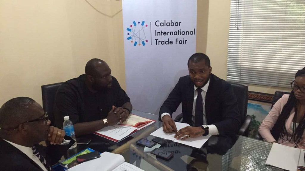 Commissioner for Finance, Asuquo Ekpeyong Jr, and the founder of Cliqit at the signing of the MoU for the World Biggest Trade Fair in Calabar