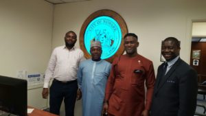 Chairman new Cities Development Board, KJ Agba (second from left) poses for a photograph shortly after the meeting in Newark, USA