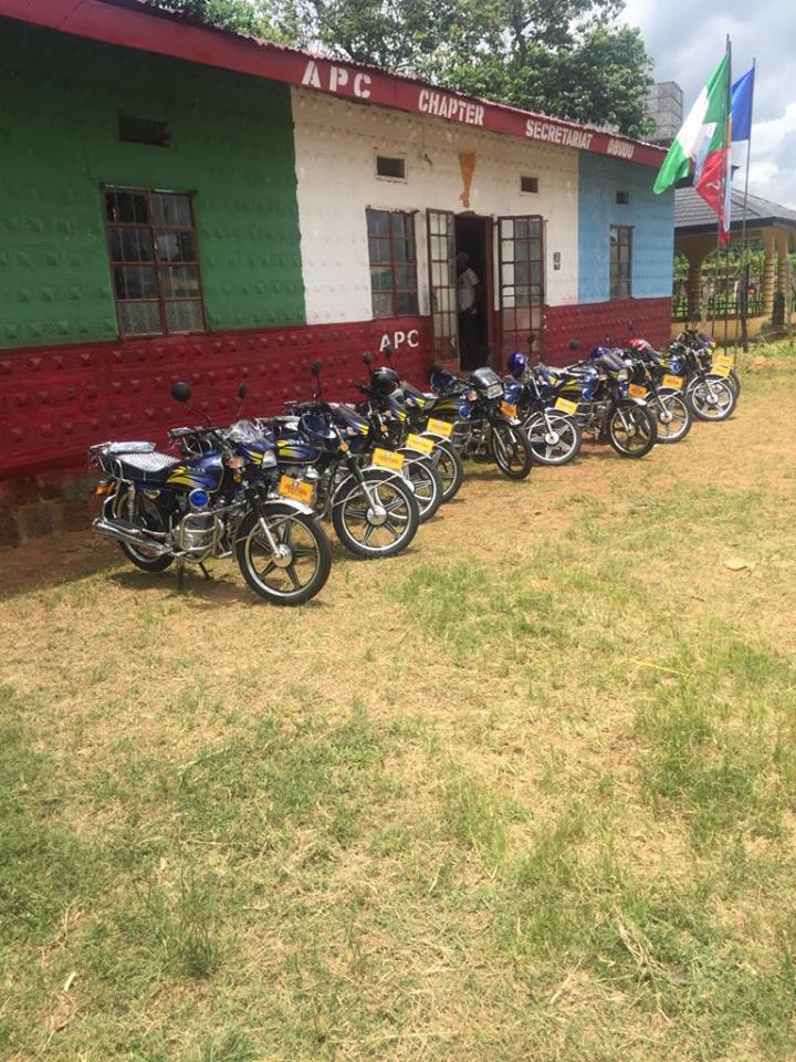 Motorcycles for ward chairmen displayed at the new APC secretariat