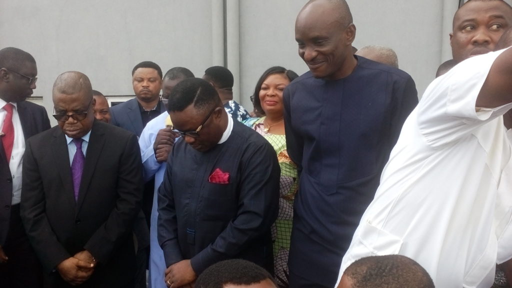 From L-R: Cross River Dep. Governor, Professor Ivara Esu, Governor Ben Ayade and speaker of the house of assembly, Hon. John Lebo receiving prayers shortly after the governors arrival