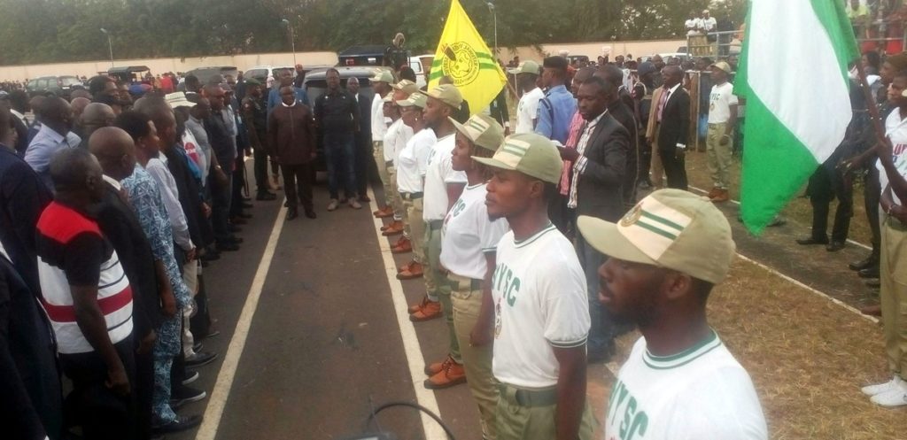Governor Ben Ayade been welcomed by a guard of honor organized by youth corps members at Ikom