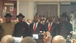 Senator Victor Ndoma Egba (second from left) and other Niger Delta Development Commission Board Members being inaugurated.