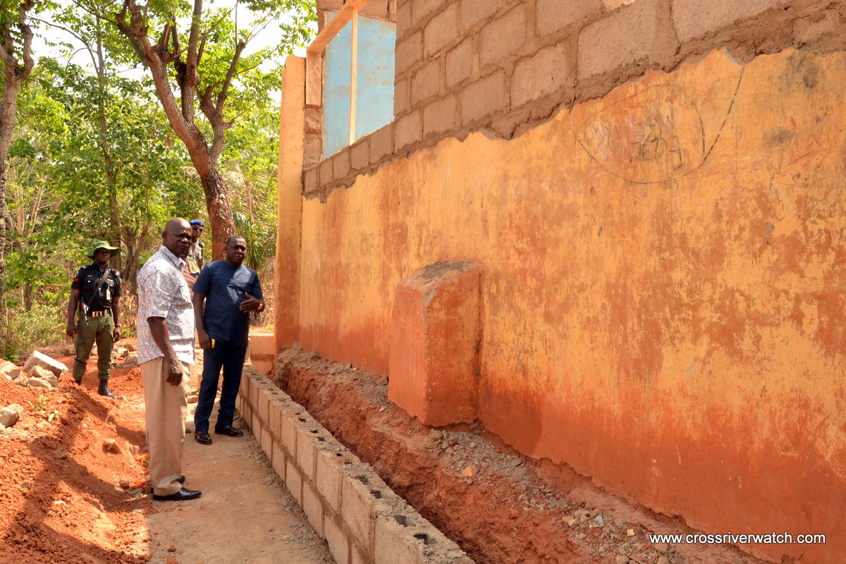 CRSUBEB Chairman, Dr. Stephen Odey and the Director Social Mobilisation inspecting renovation work at the Sacred Heart Primary School Bedia in Obudu, Saturday