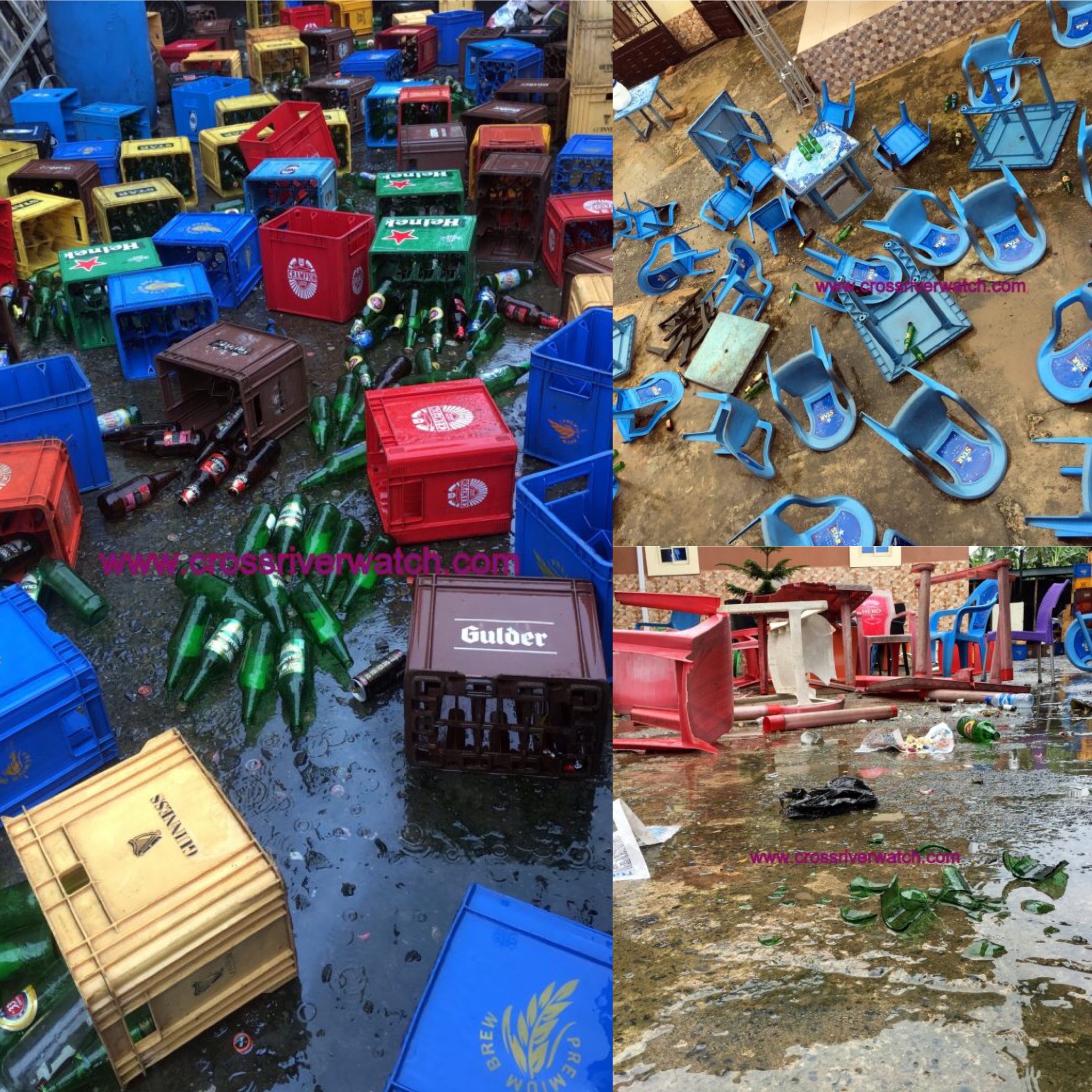 Plastic Chairs and Tables as well as crates of drinks were allegedly destroyed while 90 percent of assorted wines were carted away. (Credit: Potomas Mgt)