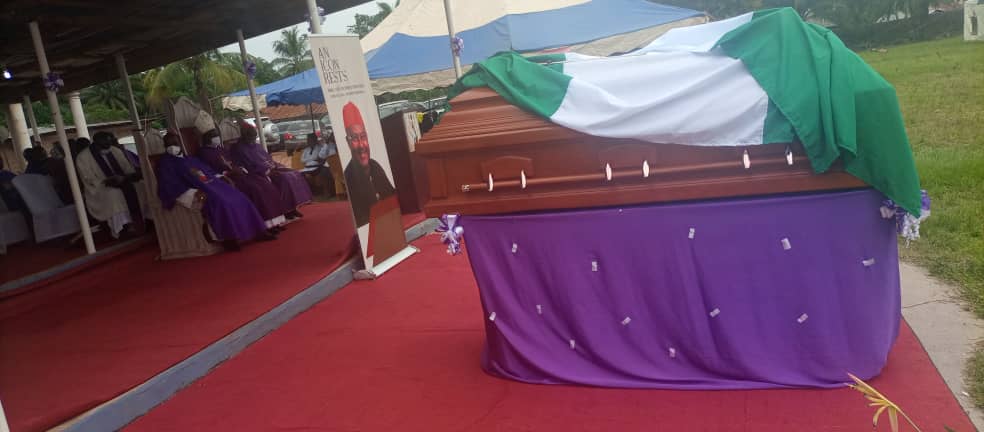 The remains of late Brig. Gen. Anthony Ukpo in his native Okpoma, Yala Local Government Area earlier today