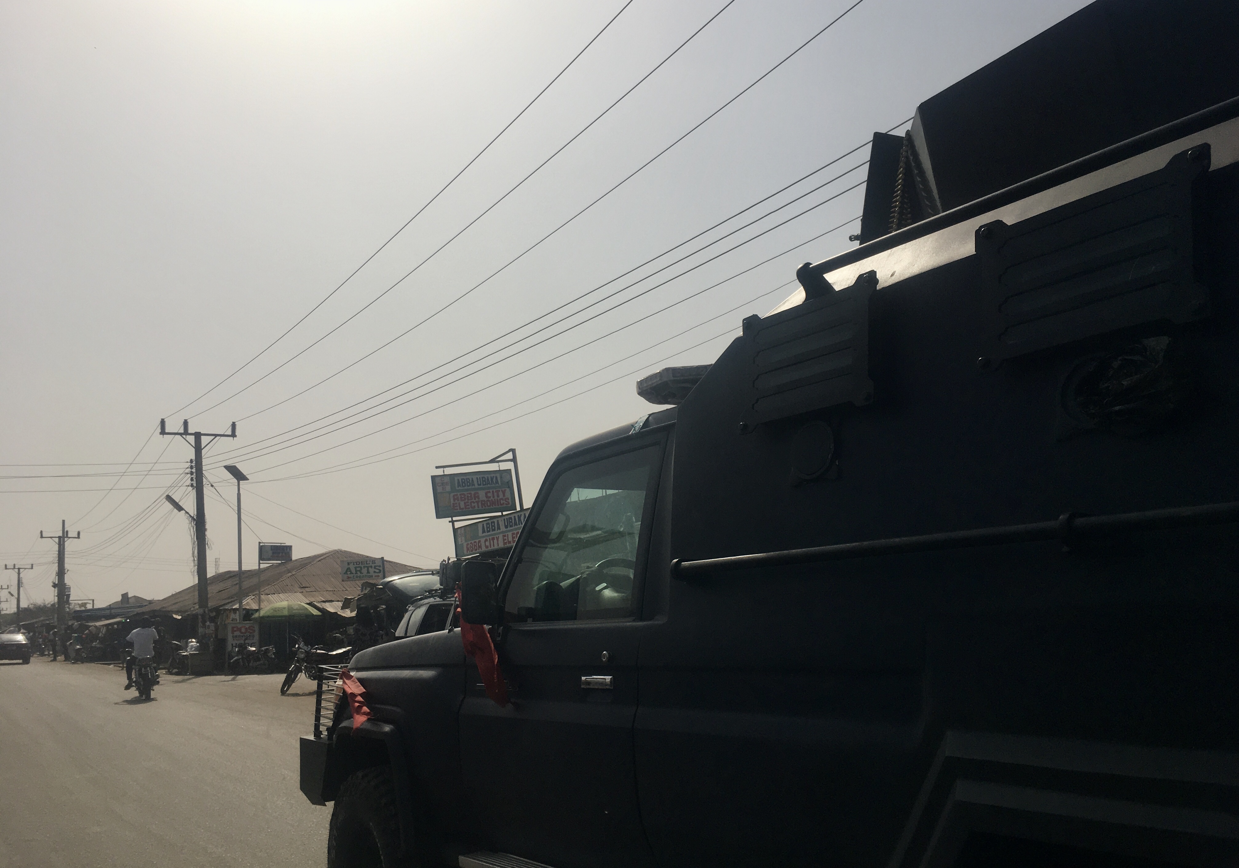 A Proforce Armored Personnel Carrier of the Nigerian Police Force patrols the street of Igoli, Ogoja local government area ahead of the February 26,2022 legislative by-elections in Cross River