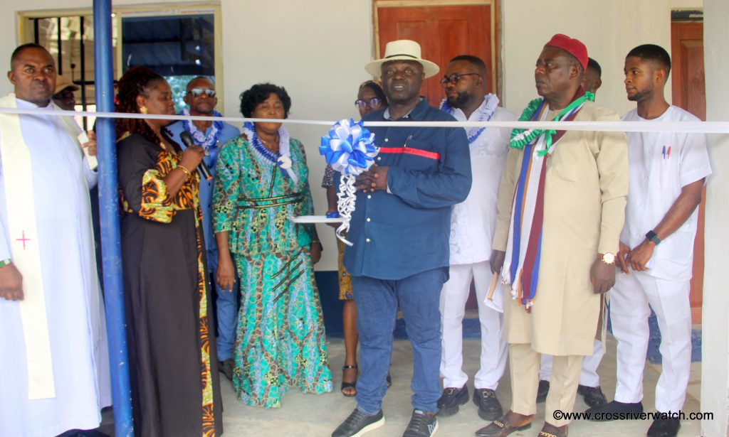 CRS Governor, represented by Dr. Henry Ayuk (wearing white hat) commissioning a conference room at the CRS College of Nursing Sciences, Obudu
