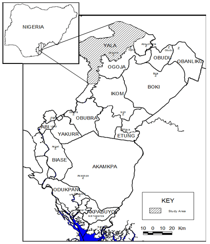 Map of Cross River State showing Yala Local Government Area of Cross River State