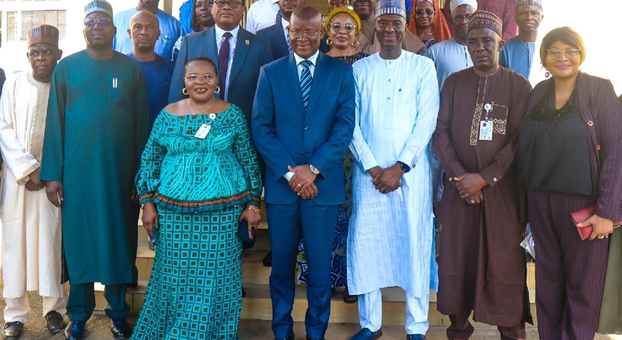 Industry Minister, Sen. John Owan Enoh poses for a photograph after meeting with management and staff of the ministry 29/10/2024. (Credit:FMITI/Diana-Mary Nsan)