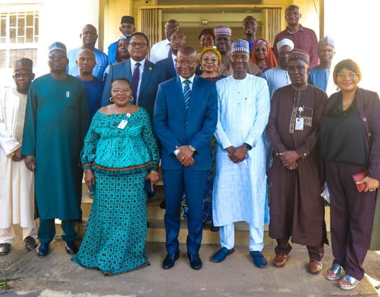 Industry Minister, Sen. John Owan Enoh poses for a photograph after meeting with management and staff of the ministry 29/10/2024. (Credit:FMITI/Diana-Mary Nsan)