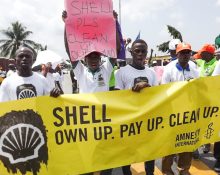 A protest over shell's activities in the Niger Delta (Credit: https://www.climateandcapitalmedia)