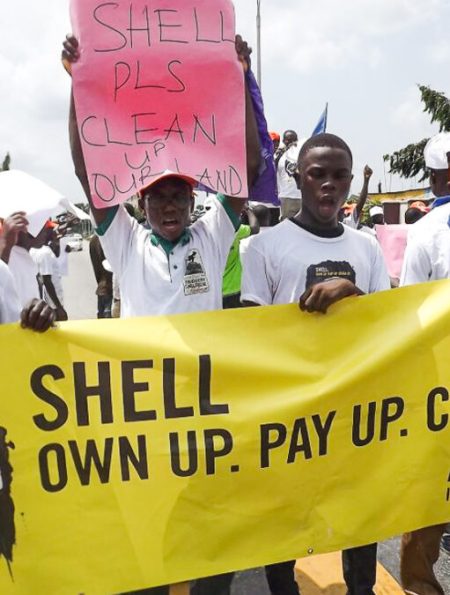 A protest over shell's activities in the Niger Delta (Credit: https://www.climateandcapitalmedia)