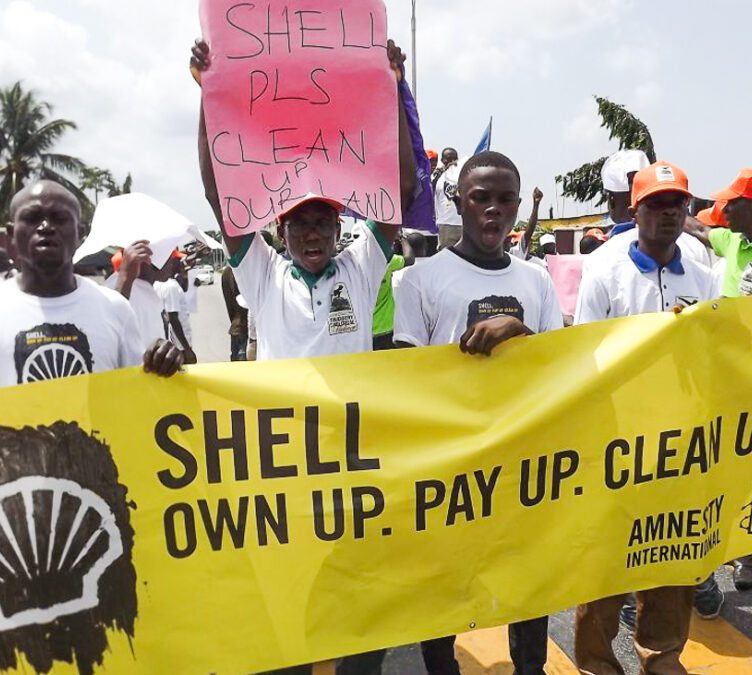 A protest over shell's activities in the Niger Delta (Credit: https://www.climateandcapitalmedia)