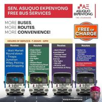 Promotional flier for the new routes of the Senator Asuquo Ekpenyong Free Bus Service