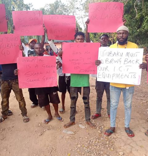 Youths embark on "Utubaku Must Go" protest to remove the Provost of the Federal College of Education, Obudu, Dr. Richard Ugbaha Utubaku.
