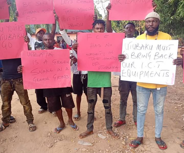 Youths embark on "Utubaku Must Go" protest to remove the Provost of the Federal College of Education, Obudu, Dr. Richard Ugbaha Utubaku.