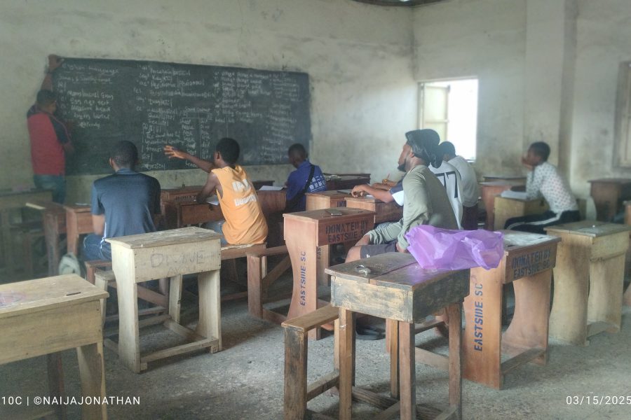 Candidates listening to a tutor at one of the study centers