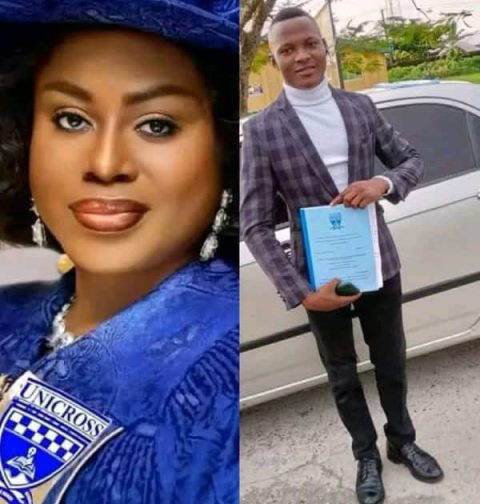 UNCROSS Acting VC, Prof. Francisca Bassey And Martins Eyam, the graduate she ordered arrested