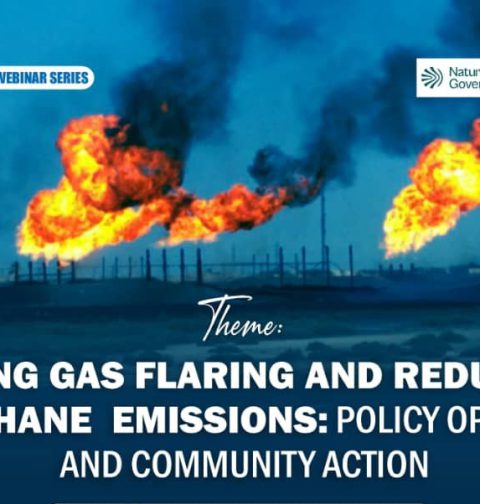 The promotional flyer for the webinar with The theme: "Ending Gas Flaring And Reducing Methane Emissions: Policy Options And Community Action"