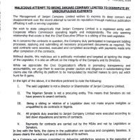 Janjari Company Limited denies links to Senator Jarigbe Agom, calling allegations "malicious". The company says it's a separate entity that participated in transparent bidding for contracts worth NGN630m+.